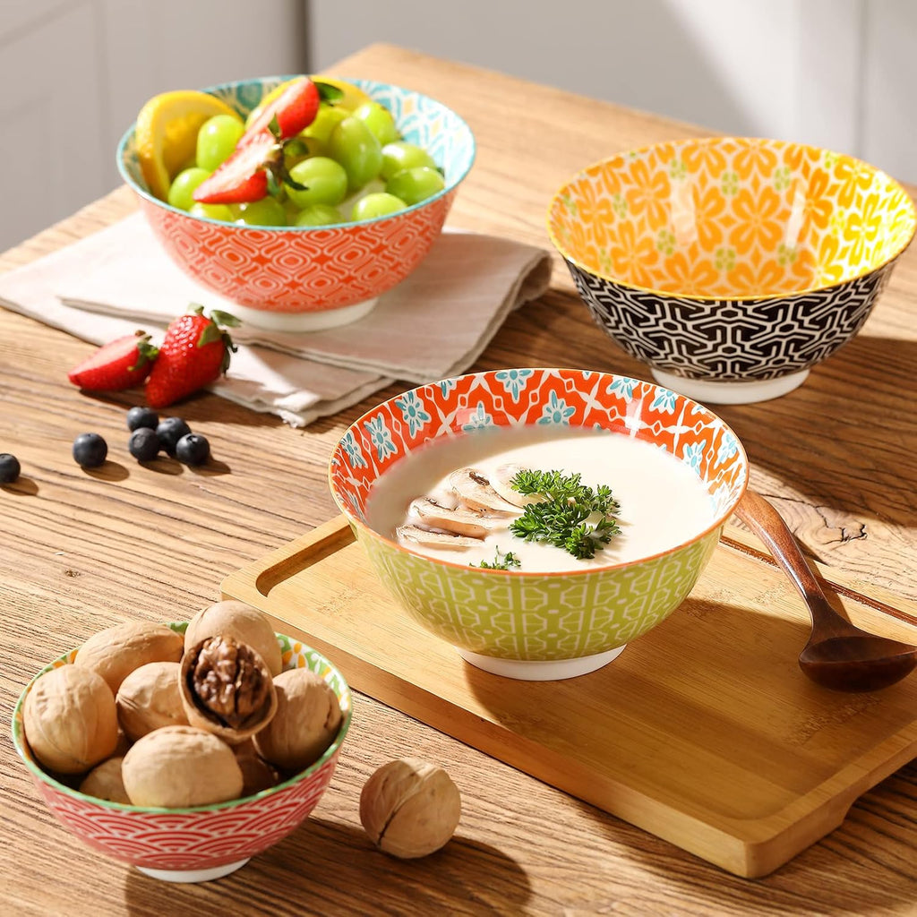 Ceramic Cereal Bowls  23 Oz Colorful Soup Bowls  Deep Porcelain Bowl Set for Salad  Dessert  Pasta  Ice Cream Set of 6